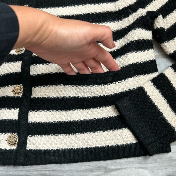 A New Day | Striped Black and Cream Women's Cardigan Sweater - Picture 3 of 7